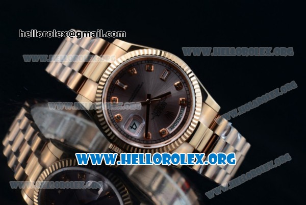 Rolex Day-Date Swiss ETA 2836 Automatic 18K Rose Gold Case with Rose Gold Dial Diamonds Markers and 18K Rose Gold Bracelet (BP) - Click Image to Close