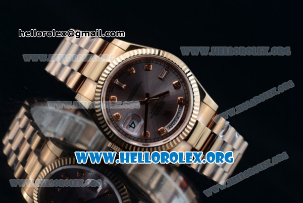 Rolex Day-Date Swiss ETA 2836 Automatic Rose Gold Case with Rose Gold Dial Diamonds Markers and Rose Gold Bracelet (BP) - Click Image to Close