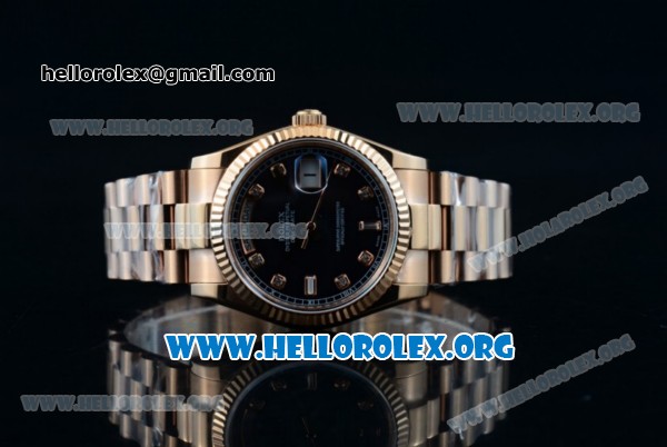 Rolex Day-Date Swiss ETA 2836 Automatic Rose Gold Case with Blue Dial Diamonds Markers and Rose Gold Bracelet (BP) - Click Image to Close