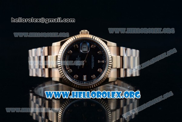 Rolex Day-Date Swiss ETA 2836 Automatic 18K Rose Gold Case with Blue Dial Diamonds Markers and 18K Rose Gold Bracelet (BP) - Click Image to Close