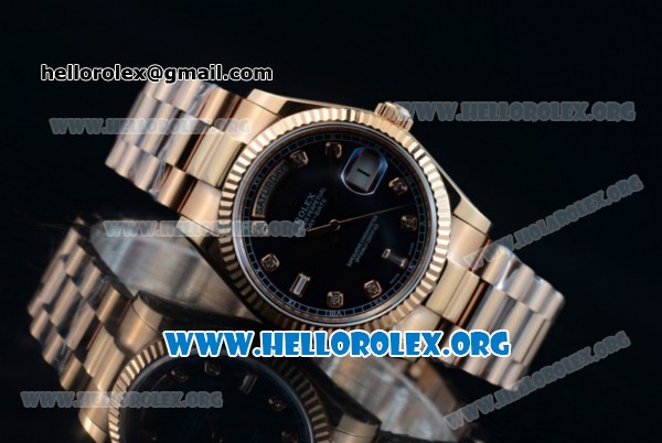 Rolex Day-Date Swiss ETA 2836 Automatic Rose Gold Case with Blue Dial Diamonds Markers and Rose Gold Bracelet (BP) - Click Image to Close