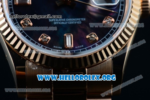Rolex Day-Date Swiss ETA 2836 Automatic 18K Rose Gold Case with Blue Dial Diamonds Markers and 18K Rose Gold Bracelet (BP) - Click Image to Close