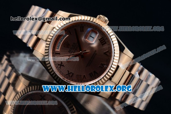 Rolex Day-Date Swiss ETA 2836 Automatic Rose Gold Case with Rose Gold Dial Roman Numeral Markers and Rose Gold Bracelet (BP) - Click Image to Close