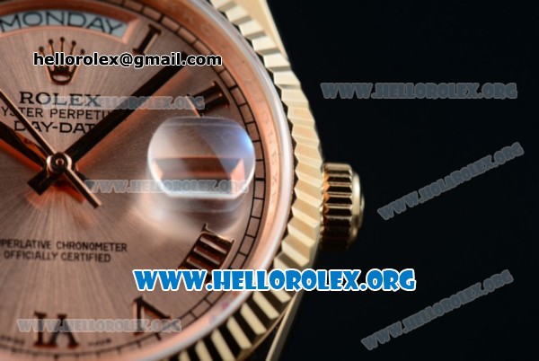 Rolex Day-Date Swiss ETA 2836 Automatic Rose Gold Case with Rose Gold Dial Roman Numeral Markers and Rose Gold Bracelet (BP) - Click Image to Close