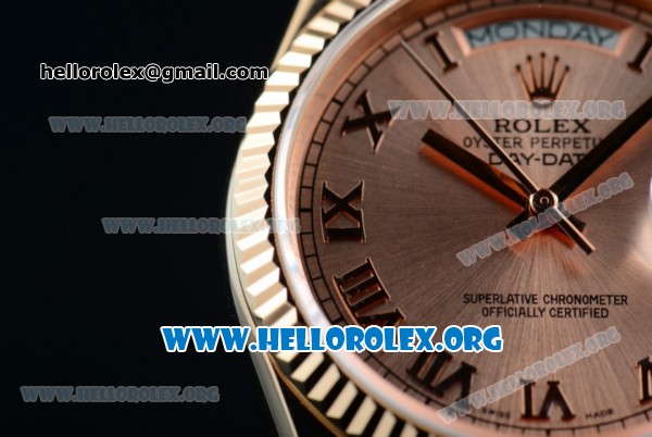 Rolex Day-Date Swiss ETA 2836 Automatic 18K Rose Gold Case with Rose Gold Dial Roman Numeral Markers and 18K Rose Gold Bracelet (BP) - Click Image to Close