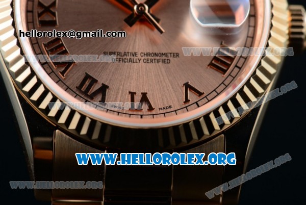 Rolex Day-Date Swiss ETA 2836 Automatic 18K Rose Gold Case with Rose Gold Dial Roman Numeral Markers and 18K Rose Gold Bracelet (BP) - Click Image to Close