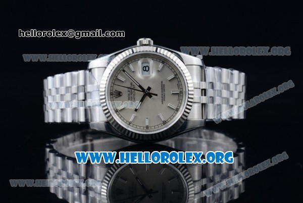 Rolex Datejust Clone Rolex 3135 Automatic Steel Case with Silver Dial Stick Markers and Stainless Steel Bracelet - 1:1 Original (AR) - Click Image to Close