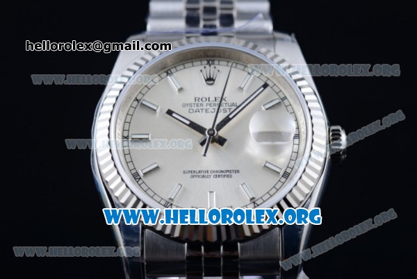 Rolex Datejust Clone Rolex 3135 Automatic Steel Case with Silver Dial Stick Markers and Stainless Steel Bracelet - 1:1 Original (AR) - Click Image to Close