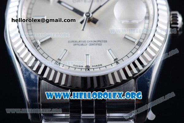 Rolex Datejust Clone Rolex 3135 Automatic Steel Case with Silver Dial Stick Markers and Stainless Steel Bracelet - 1:1 Original (AR) - Click Image to Close