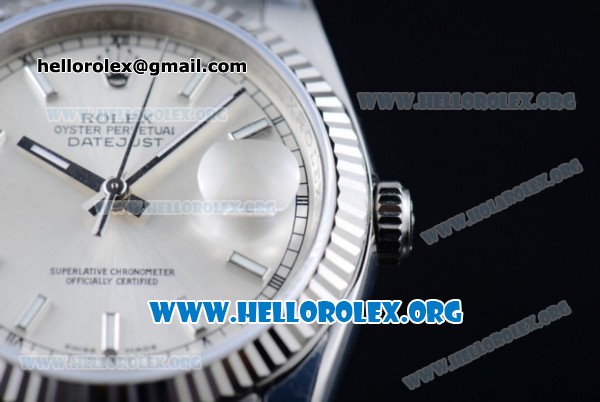 Rolex Datejust Clone Rolex 3135 Automatic Steel Case with Silver Dial Stick Markers and Stainless Steel Bracelet - 1:1 Original (AR) - Click Image to Close