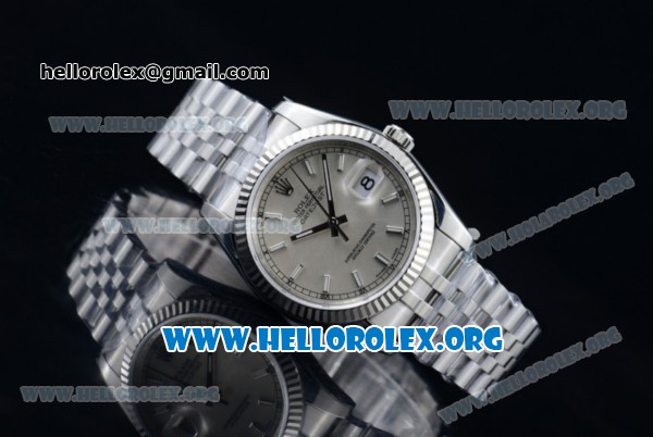 Rolex Datejust Clone Rolex 3135 Automatic Steel Case with Silver Dial Stick Markers and Stainless Steel Bracelet - 1:1 Original (AR) - Click Image to Close