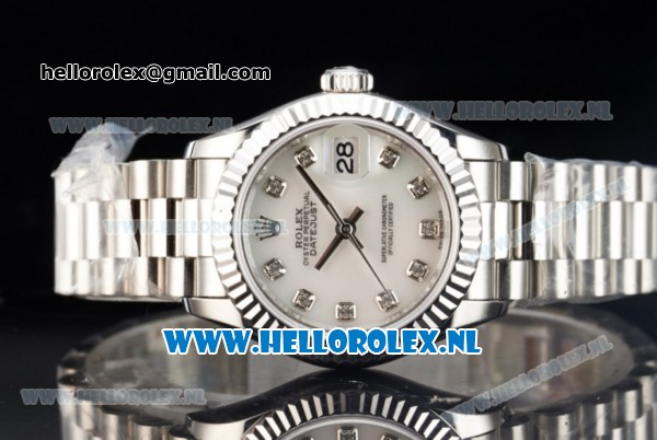 Rolex Datejust Swiss ETA 2671 Automatic Steel Case with White Dial Diamonds Markers and Steel Bracelet (BP)