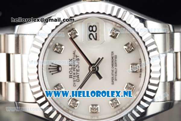 Rolex Datejust Swiss ETA 2671 Automatic Steel Case with White Dial Diamonds Markers and Steel Bracelet (BP) - Click Image to Close