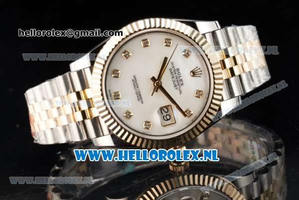 Rolex Datejust Clone Swiss ETA 2836 Automatic K Gold Case with White Dial Diamonds Markers and Two Tone Bracelet BP - Click Image to Close