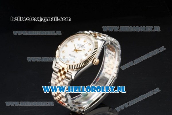 Rolex Datejust Clone Swiss ETA 2836 Automatic K Gold Case with White Dial Diamonds Markers and Two Tone Bracelet BP - Click Image to Close