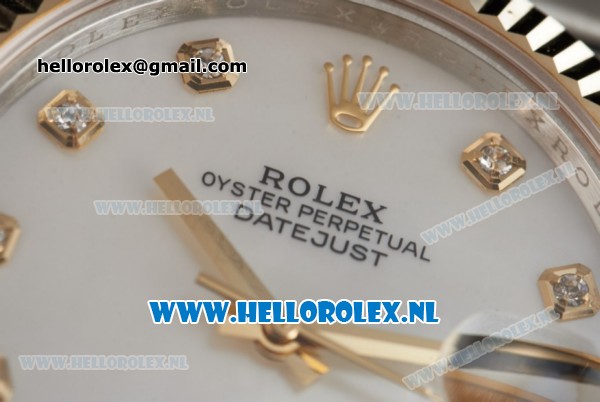 Rolex Datejust Clone Swiss ETA 2836 Automatic K Gold Case with White Dial Diamonds Markers and Two Tone Bracelet BP - Click Image to Close