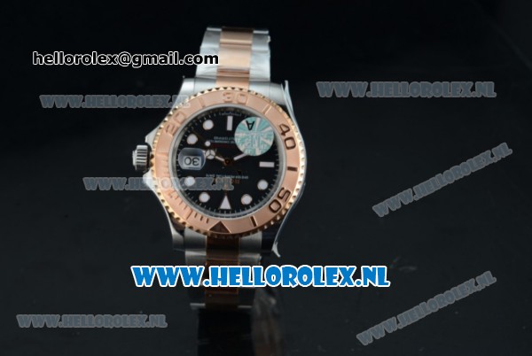 Rolex Yacht-Master Clone Rolex 3135 Automatic Rose Gold Case Black Dial Dots Markers and Two Tone Bracelet -1:1 Original - Click Image to Close