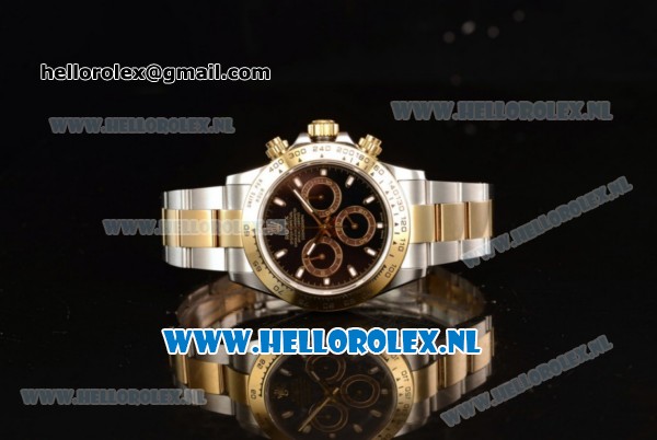 Rolex Cosmograph Daytona 4130 Automatic Yellow Gold Case with Black Dial Stick Markers and Two Tone Bracelet (BP) - Click Image to Close