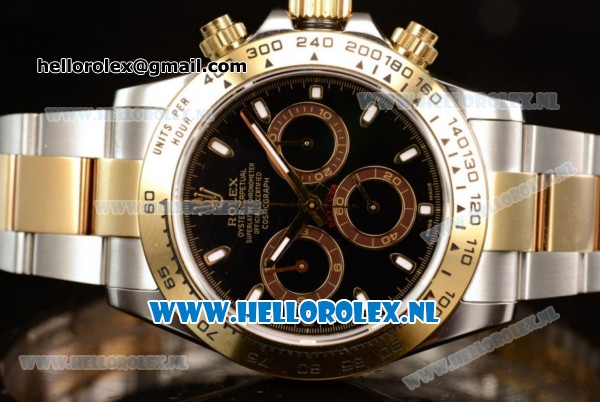 Rolex Cosmograph Daytona 4130 Automatic Yellow Gold Case with Black Dial Stick Markers and Two Tone Bracelet (BP) - Click Image to Close