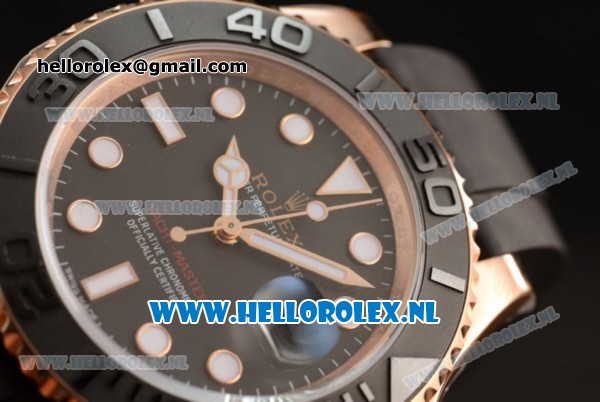 1:1 Rolex Yachtmaster 40 3135 Automatic Rose Gold Case with Black Dial Dots Markers and Black Rubber Strap (EF) - Click Image to Close