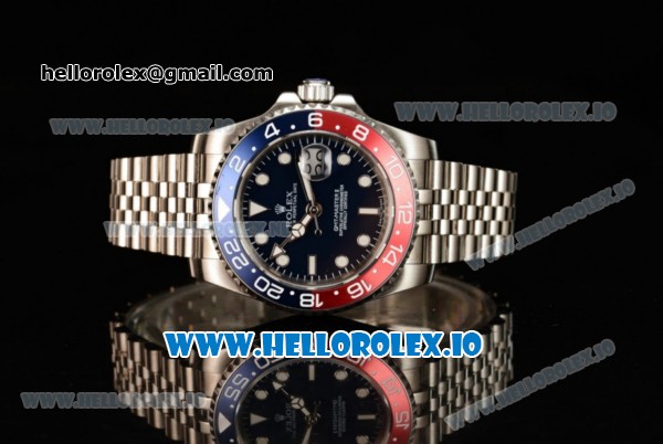 Rolex GTM-Master II 2836 Automatic Steel Case with Blue Dial Dots Markers and Steel Bracelet - Click Image to Close