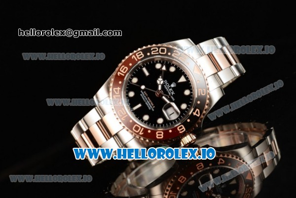 Rolex GTM-Master II 2836 Automatic Rose Gold Case with Black Dial Dots Markers and Two Tone Bracelet - Click Image to Close