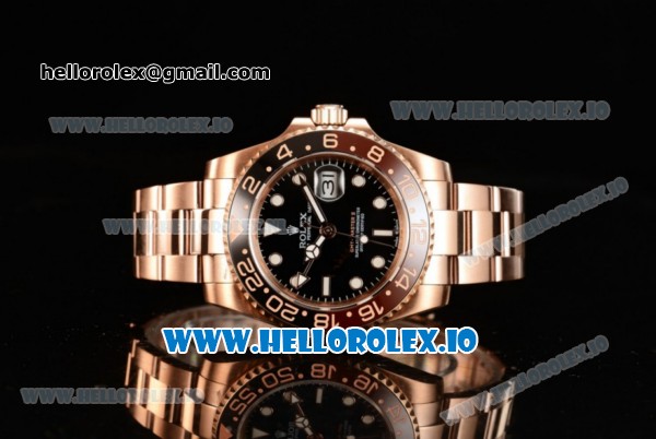Rolex GTM-Master II 2836 Automatic Rose Gold Case with Black Dial Dots Markers and Steel Bracelet - Click Image to Close