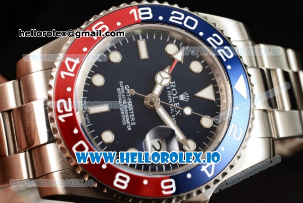 Rolex GTM-Master II 2836 Automatic Steel Case with Blue Dial Dots Markers and Steel Bracelet - Click Image to Close