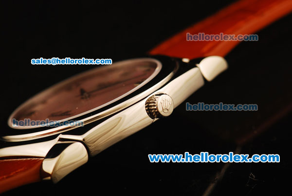 Rolex Cellini Swiss Quartz Steel Case with Pink MOP Dial and Brown Leather Strap - Click Image to Close