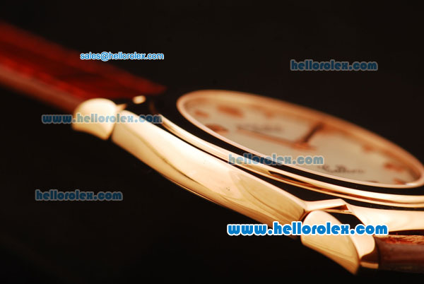 Rolex Cellini Swiss Quartz Rose Gold Case with White Dial and Brown Leather Strap-Numeral Markers - Click Image to Close