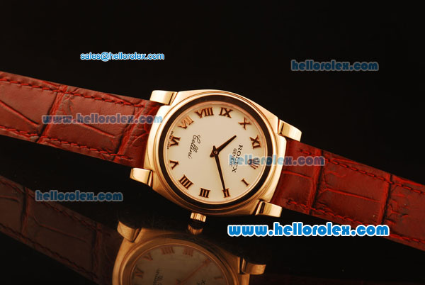 Rolex Cellini Swiss Quartz Rose Gold Case with White Dial and Brown Leather Strap-Roman Markers - Click Image to Close