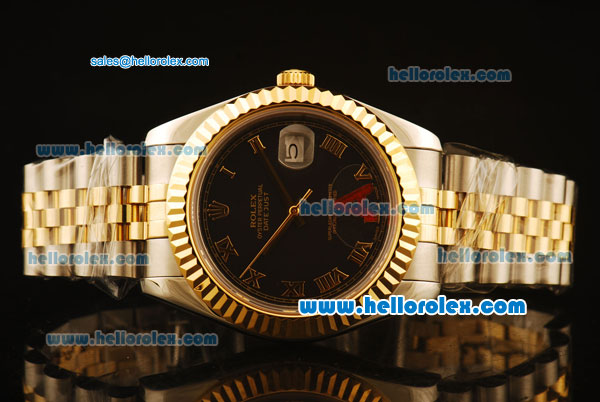 Rolex Datejust II Swiss ETA 2836 Automatic Full Steel with Yellow Gold Bezel and Black Dial-Roman Numerals Markers - Click Image to Close