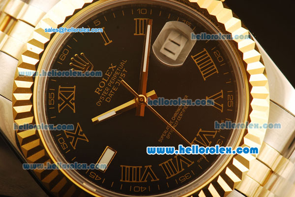 Rolex Datejust II Swiss ETA 2836 Automatic Full Steel with Yellow Gold Bezel and Black Dial-Yellow Gold Hands - Click Image to Close