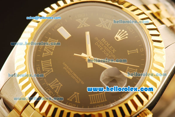 Rolex Datejust II Swiss ETA 2836 Automatic Full Steel with Yellow Gold Bezel and Black Dial-Yellow Gold Hands - Click Image to Close