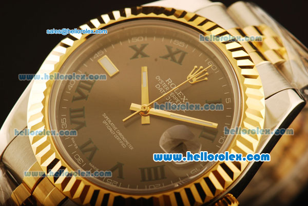 Rolex Datejust II Swiss ETA 2836 Automatic Full Steel with Yellow Gold Bezel and Grey Dial-Roman Markers - Click Image to Close
