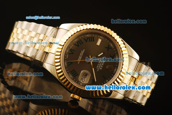 Rolex Datejust II Swiss ETA 2836 Automatic Full Steel with Yellow Gold Bezel and Grey Dial-Roman Markers - Click Image to Close