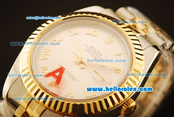 Rolex Datejust II Swiss ETA 2836 Automatic Full Steel with Yellow Gold Bezel and Silver Dial-Roman Markers - Click Image to Close