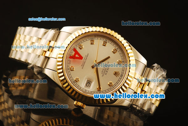 Rolex Datejust II Swiss ETA 2836 Automatic Full Steel with Yellow Gold Bezel and Silver Dial-Diamond Markers - Click Image to Close