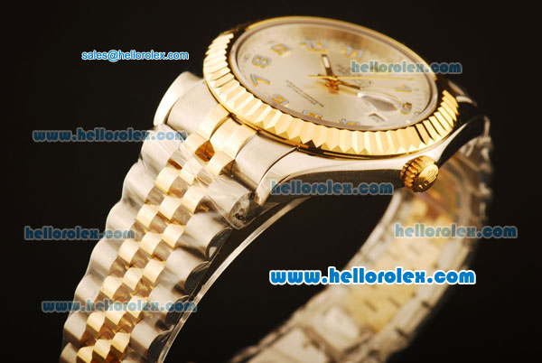Rolex Datejust II Swiss ETA 2836 Automatic Full Steel with Yellow Gold Bezel and Silver Dial-Two Tone Strap - Click Image to Close