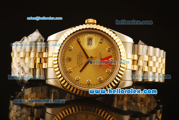 Rolex Datejust II Swiss ETA 2836 Automatic Full Steel with Yellow Gold Bezel and Yellow Gold Dial-Diamond Markers - Click Image to Close