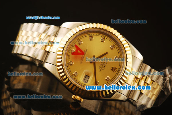 Rolex Datejust II Swiss ETA 2836 Automatic Full Steel with Yellow Gold Bezel and Yellow Gold Dial-Diamond Markers - Click Image to Close