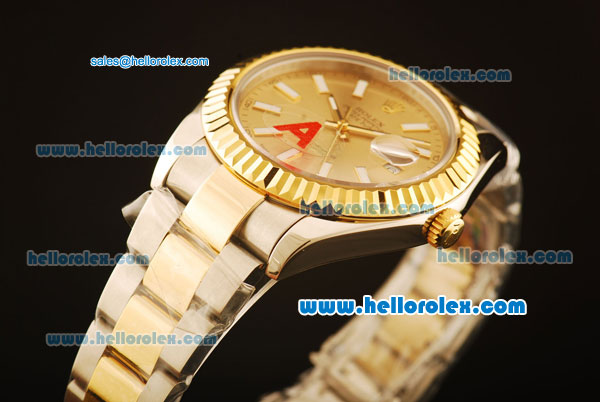 Rolex Datejust II Swiss ETA 2836 Automatic Full Steel with Yellow Gold Bezel and Gold Dial-Stick Markers - Click Image to Close