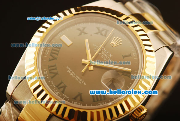 Rolex Datejust II Swiss ETA 2836 Automatic Full Steel with Yellow Gold Bezel and Grey MOP Dial- Two Tone Strap - Click Image to Close