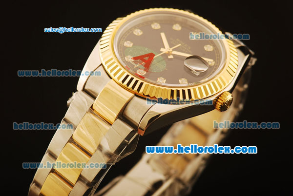 Rolex Datejust II Swiss ETA 2836 Automatic Full Steel with Yellow Gold Bezel and Black Dial-Diamond Markers/Two Tone Strap - Click Image to Close