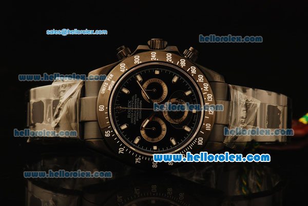 Rolex Daytona II Swiss Valjoux 7750 Automatic PVD Case and Black Dial and Stick Markers - Click Image to Close