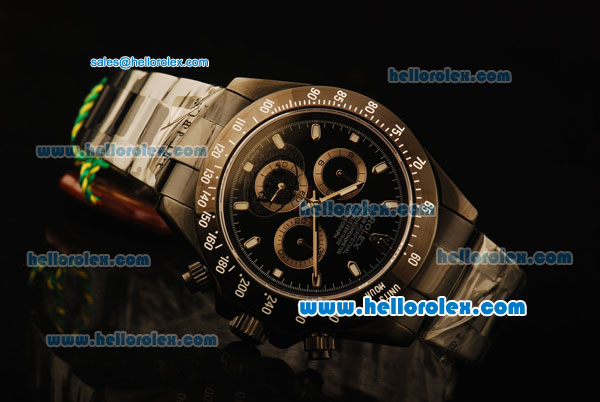 Rolex Daytona II Swiss Valjoux 7750 Automatic PVD Case and Black Dial and Stick Markers - Click Image to Close