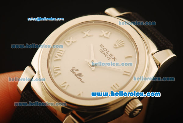 Rolex Cellini Swiss Quartz Steel Case with White Dial and Black Leather Strap-Lady Size - Click Image to Close