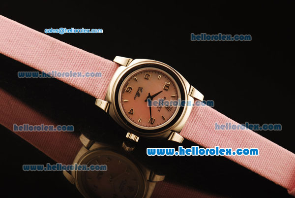 Rolex Cellini Swiss Quartz Steel Case with Pink MOP Dial and Numeral Markers-Pink Leather Strap - Click Image to Close