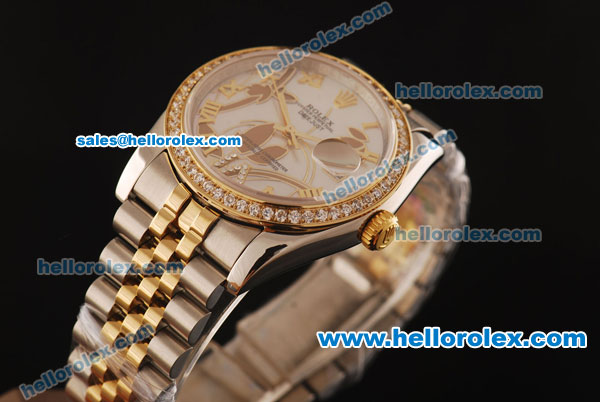 Rolex Datejust Swiss ETA 2836 Automatic Full Steel Case with Yellow Gold/Diamond Bezel and White MOP Dial-Two Tone Strap - Click Image to Close