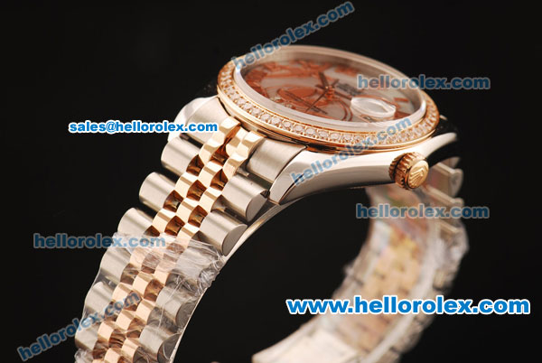 Rolex Datejust Asia 2813 Automatic Full Steel Case with Rose Gold/Diamond Bezel and White MOP Dial-Two Tone Strap - Click Image to Close